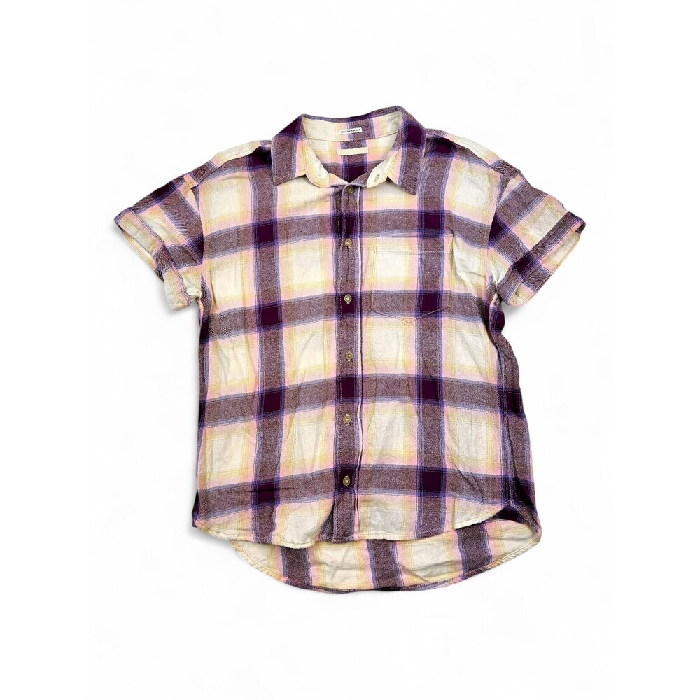 Mother Short-Sleeve Plaid Button-Down Shirt XS